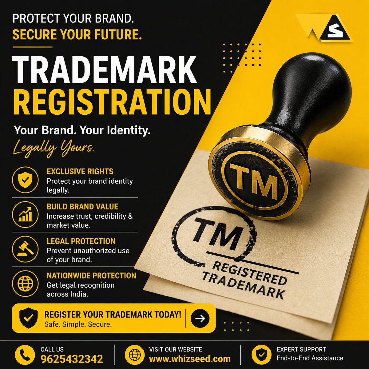 whizseed's tweet image. Protect your brand today ™️

Get your Trademark Registration &amp;amp; secure your identity legally.

✔ Exclusive Rights
✔ Brand Protection
✔ Expert Support

📞 9625432342
🌐 whizseed.com

#Trademark #BrandProtection #IPR #StartupIndia #WhizSeed 🚀