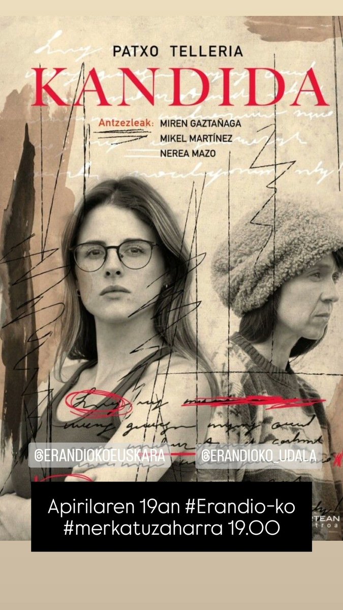 TARTEANteatroa's tweet photo. #KANDIDA #ERANDIO-n!
Igandea, hilak 19, #MerkatuZaharra aretoa 19.00.
#antzerkia #euskaraz #PatxoTelleria @Mikel_MartinezA #nereamazo #MirenGaztañaga @ErandioEuskaraz @Erandiokoudala @berbots
https://t.co/A6tlfG8SDe https://t.co/RtKDznOiQ7