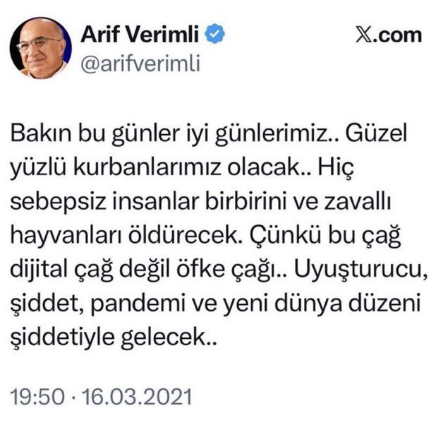 🔴 Psikiyatrist Arif Verimli’nin 2021 yılında attığı twit yeniden gündemde.