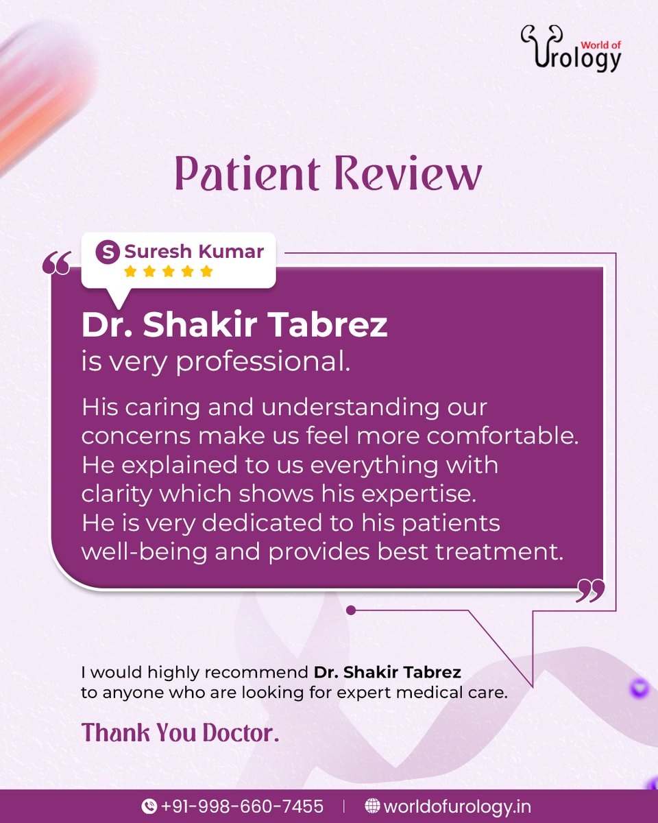 worldofurology's tweet image. When patients feel comfortable asking questions,
and confident in the answers they receive—
that’s when trust is built.

Grateful for the kind words and the trust placed in
Dr. Shakir Tabrez 💜
.
.
.
#PatientExperience #TrustedCare #UrologyCare #DoctorPatientTrust #WorldOfUrology