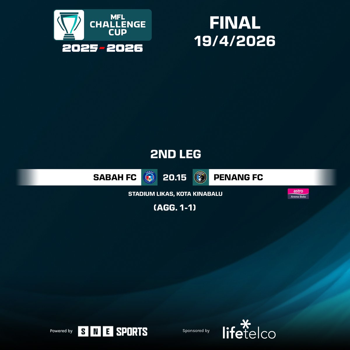 SNE_Sports's tweet image. Fixtures MFL Challenge Cup 2025/26 Final 2nd Leg (19/4/2026)

#ChallengeCup
#SNESports
#LifeTelco