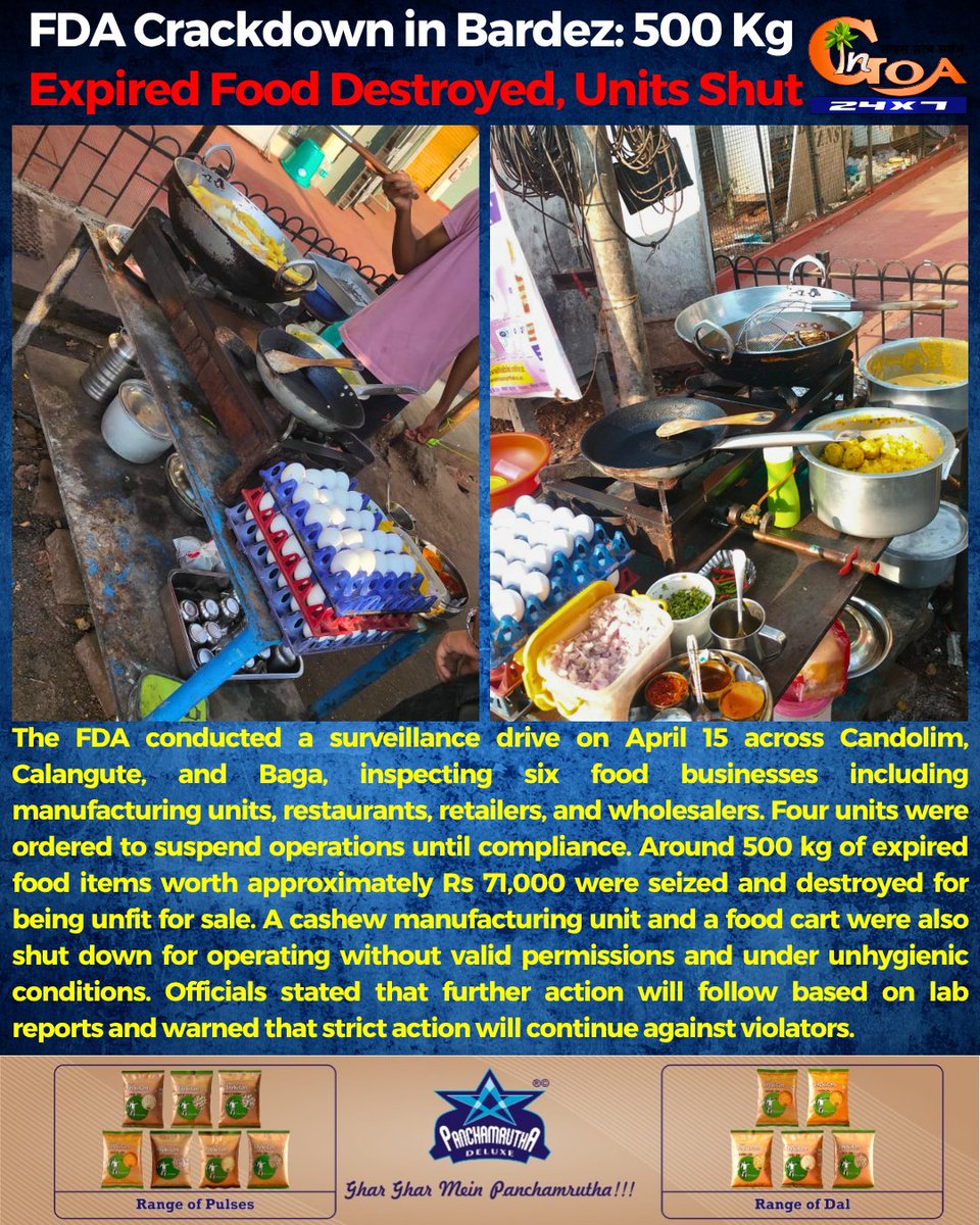 InGoa24x7's tweet image. FDA Crackdown in Bardez: 500 Kg Expired Food Destroyed, Units Shut

#Goa #GoaNews #FDA #Crackdown #Foo #Destroyed #Expired