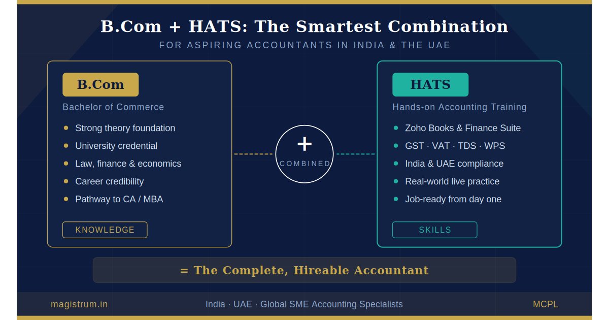 Hari_R_Krishna's tweet image. B.Com builds concept
HATS builds real skills with spreadsheets, Tally &amp;amp; Zoho.
The smartest move for aspiring accountants? Combine both.
Why this matters for careers in India &amp;amp; UAE 👇
magistrum.in/post/b-com-vs-…
#BCom #AccountingCareers #Tally #ZohoBooks #India #UAE