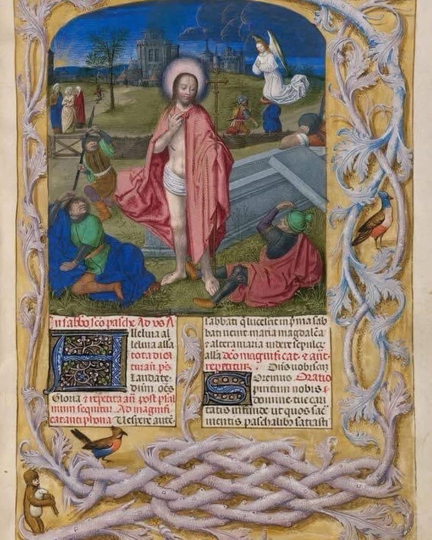 VCAM1963's tweet image. To mark #EasterSunday, the Risen Christ with three sleeping soldiers from the Isabella Breviary #womenartists♀️ manuscript via The British Library, the national library of the United Kingdom and the second largest library in the world by the number of items catalogued
