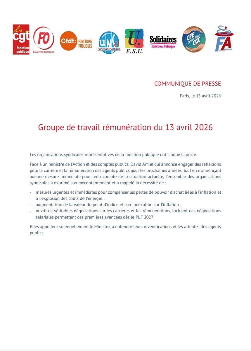 Communiqué intersyndical de presse