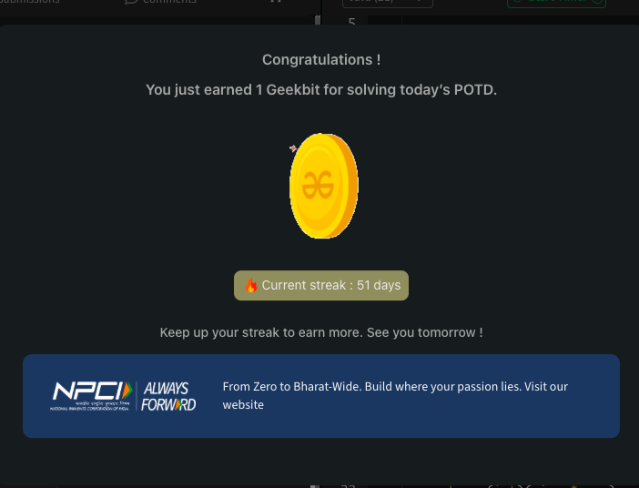 ayushi__ofc's tweet photo. 🔢 Day 51/60 – #geekstreak60

Solved Implement Atoi on @geeksforgeeks

✔ Parsed string step-by-step (spaces, sign, digits)
✔ Handled overflow using long
✔ Stopped at first invalid character
Powered by @NPCI_NPCI
#npci #GeeksforGeeks #POTD #DSA #Java #CodingJourney #WomenInTech https://t.co/HbKsNX4HcW