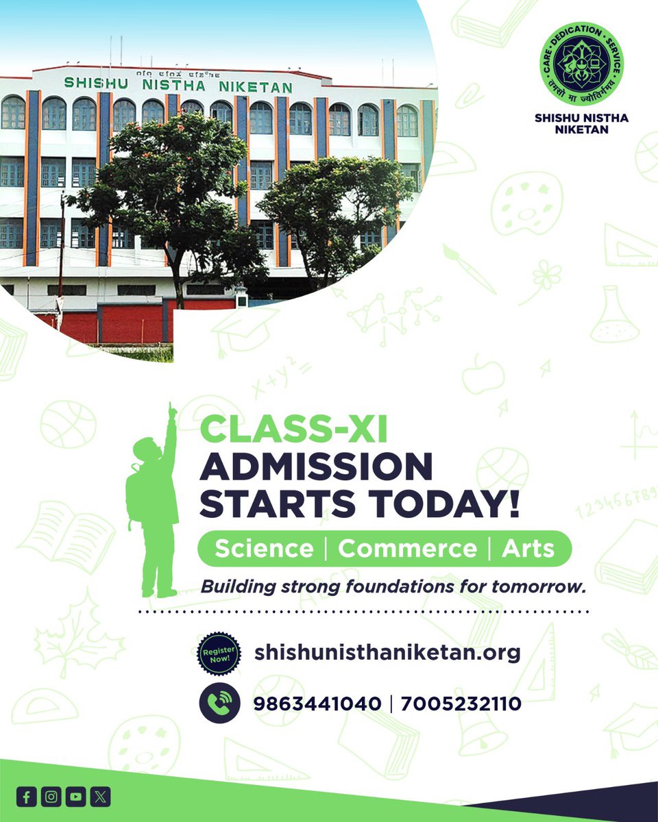 ShishuNistha's tweet image. Class XI Admissions Open!

Start your journey towards a bright future with the right guidance and strong academic foundation.

Streams available: Science | Commerce | Arts

📞 9863441040 | 7005232110

#ShishuNisthaNiketan #AdmissionsOpen #ClassXI #SchoolAdmissions