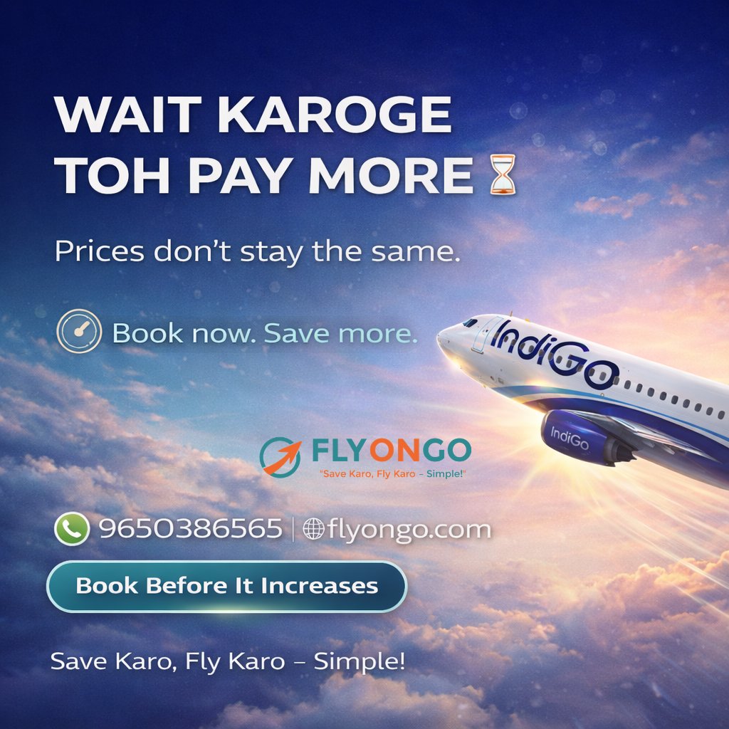 flyongo_travel's tweet image. Wait = Pay More ⏳

Book now. Save more ✈️

🌐 flyongo.com

#TravelSmart #BookNow