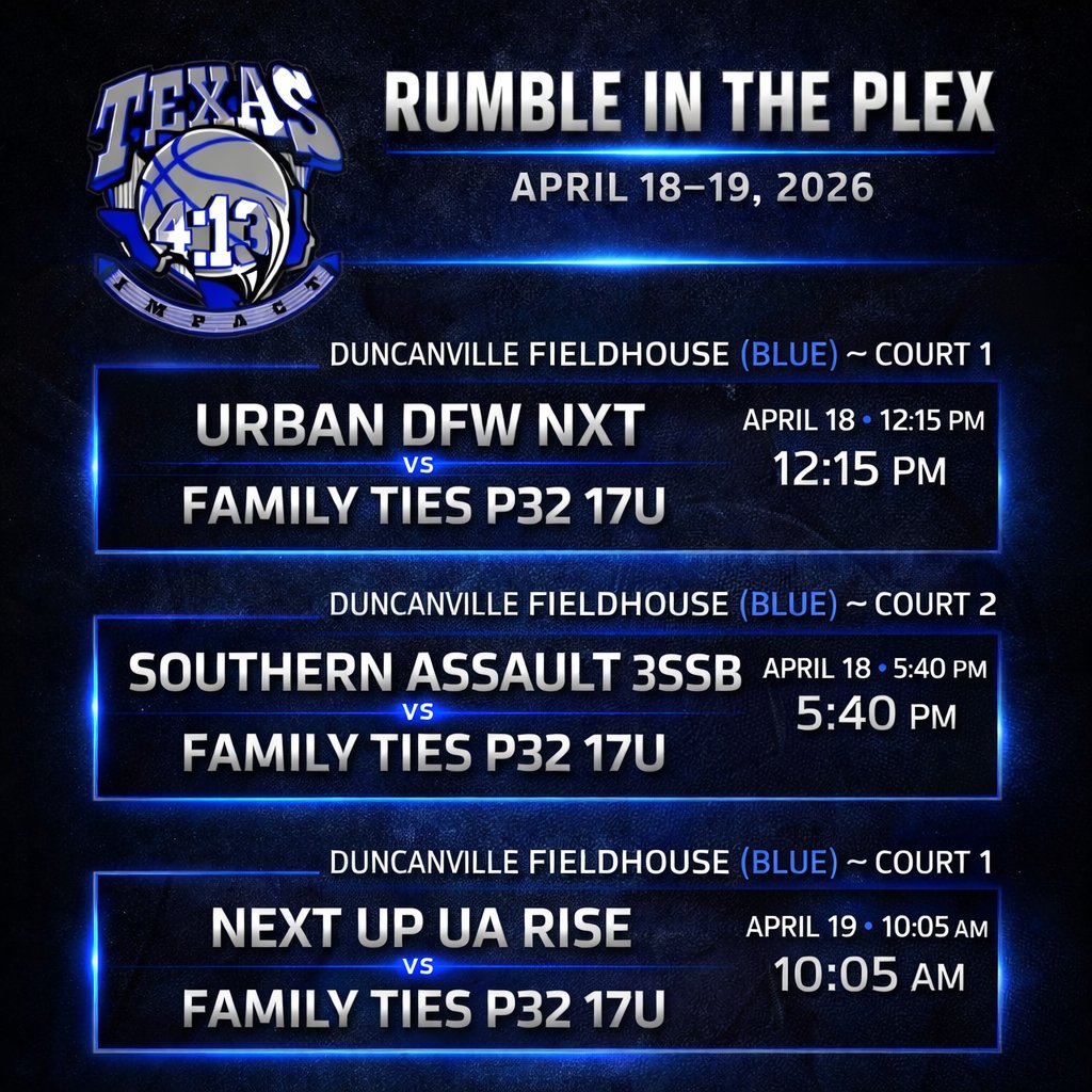 FamilyTiesBB's tweet photo. We're back at it again this weekend playing in the "Rumble in the Plex" Here's our 17U weekend schedule. https://t.co/YoIJTb48pf