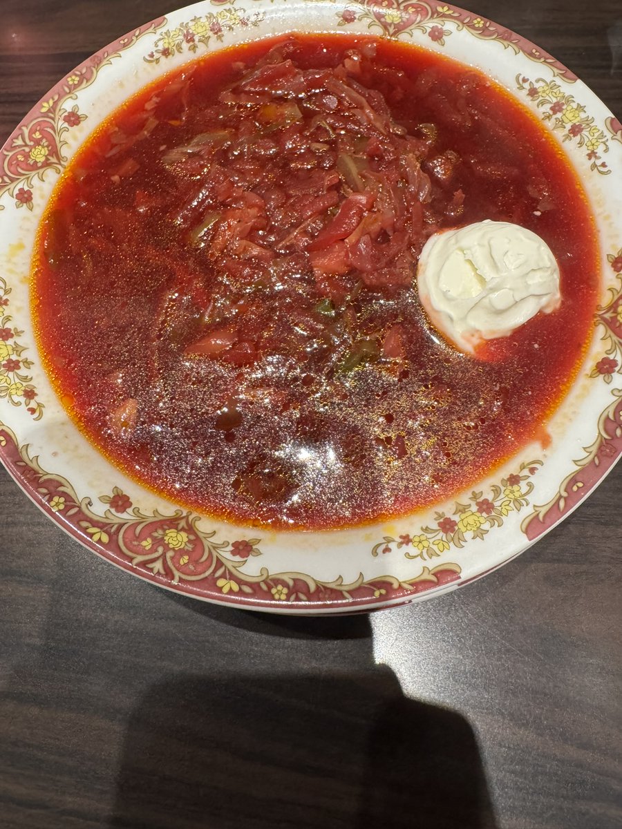 KmvgTj's tweet photo. ロシア料理というかもう独立しちゃった地方の料理もあったからソ連料理？を食べて来た。ピロシキ、ボルシチ、ビーフストロガーノフ。というド定番セット。美味かった(｀･ω･´) https://t.co/sa72dkAGuO