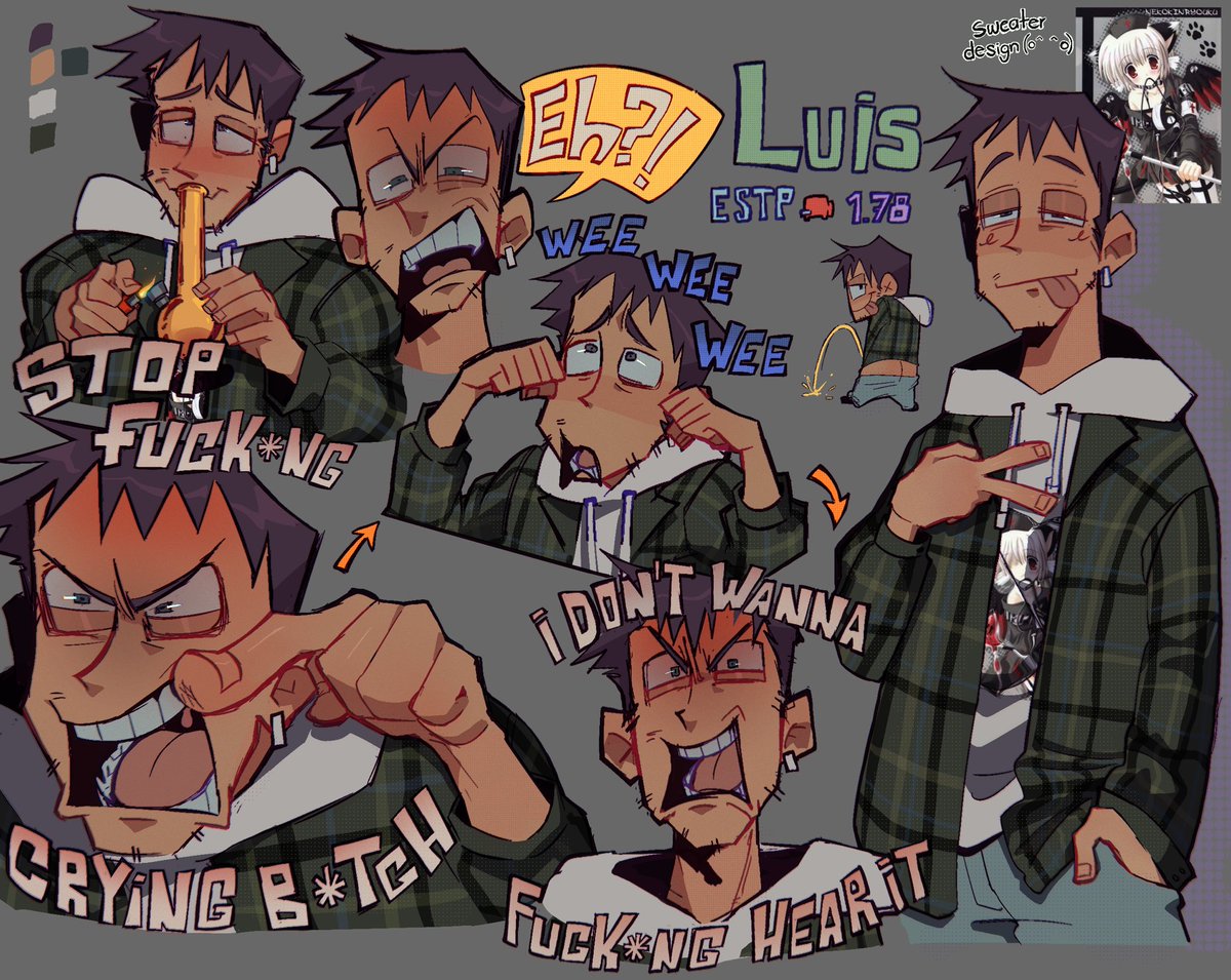 meatfile_00's tweet photo. Really old drawing of Luis 
I wanna redraw this. Still love how the drawing looks, but I think I can draw it better and there’s some stuff I wanna change about his design https://t.co/rW1yMUoB7g