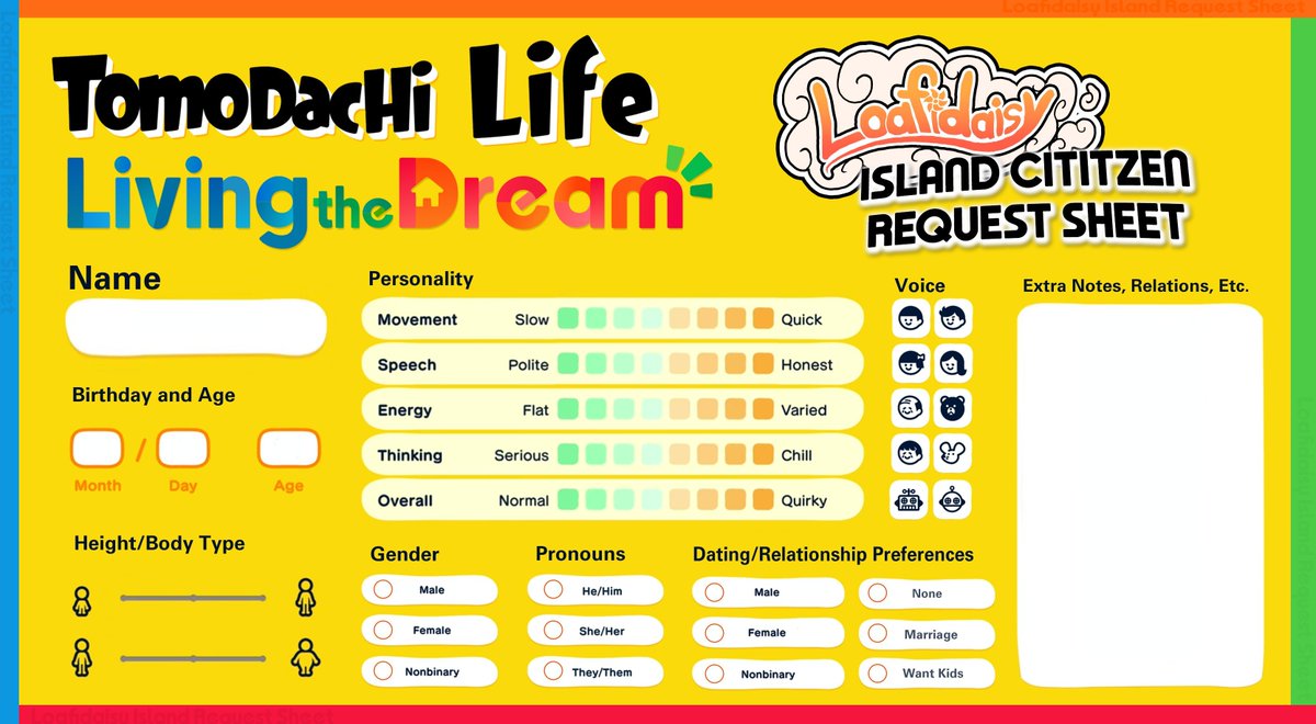 Ihr möchtet gerne auf der Tomodachi Life Insel des Maid Cafés sein? Füllt einfach diesen Fragebogen aus und ihr seid herzlich willkommen 😁

Fügt am besten auch ein Bild eures Charakters hinzu~
Wir sehen uns dann später im Stream ❤️

Thank you to <a href="/Loafidaisy/">Loaf</a> for making this Sheet