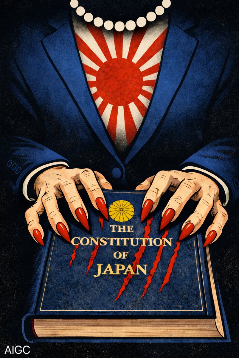 XHNews's tweet image. Once the claw reaches for the Constitution, peace begins to bleed.
#Japan #History #Militarism #SanaeTakaichi
