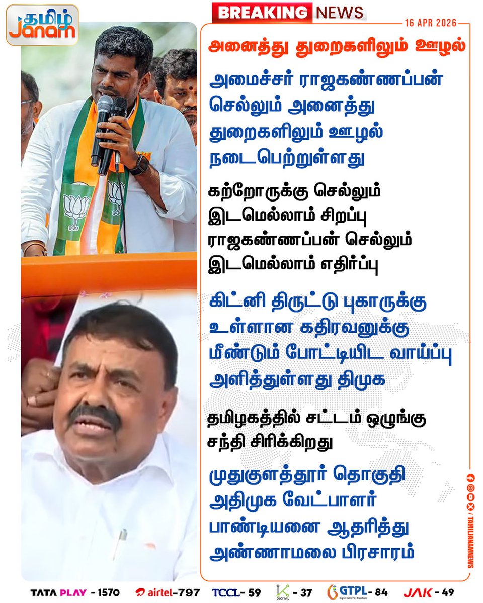 TamilJanamNews's tweet photo. அனைத்து துறைகளிலும் ஊழல்
#tamiljanam | #bjp | #Annamalai | #ADMK | #Pandian | #Mudukulathur | #DMK | #Rajakannappan | #electioncampaign | #newsupdate https://t.co/3ygcAdErHV