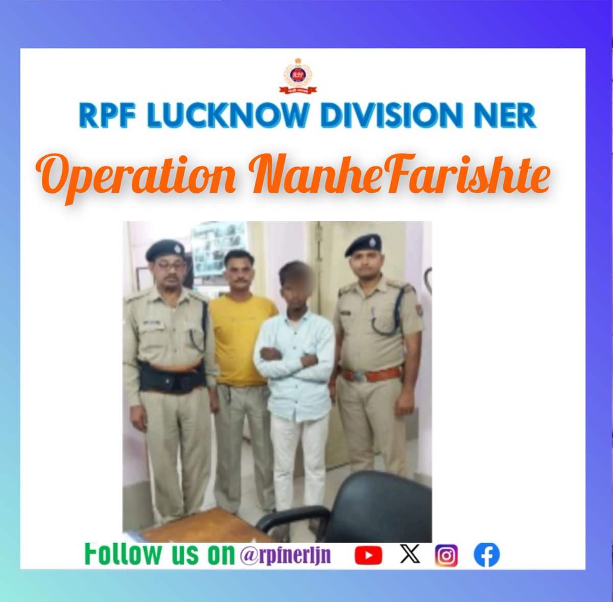 rpfnerljn's tweet image. 🚨 #OperationNanheFarishte
"Every child’s safety is our responsibility."
On 15.04.2026, RPF team 👮‍♂️ traced a 16-year-old boy in Train No. 15021
👶 After due verification, safely handed over to family in presence of Childline GKP.
#ChildSafety #RPFIndia
@rpfner @drmljn