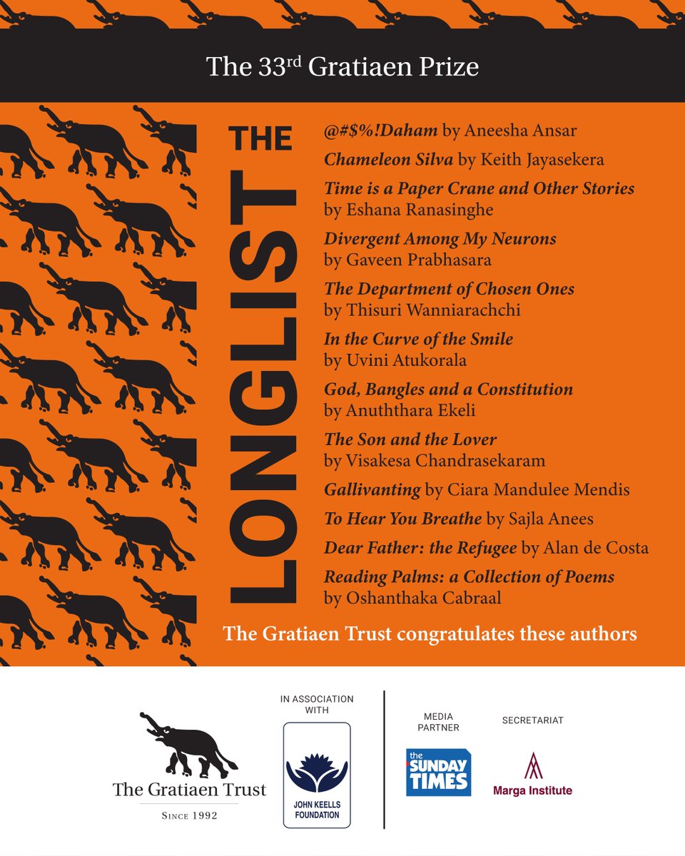 gratiaentrust's tweet photo. The longlist unfolds!

The longlist gathers a compelling range of work, each piece offering its own texture, its own urgency, its own way of seeing. 

The journey takes on new meaning from here.

#GratiaenTrust #GratiaenPrize #Longlist #SriLankanLiterature #LiteraryExcellence https://t.co/efLUGFcmLY