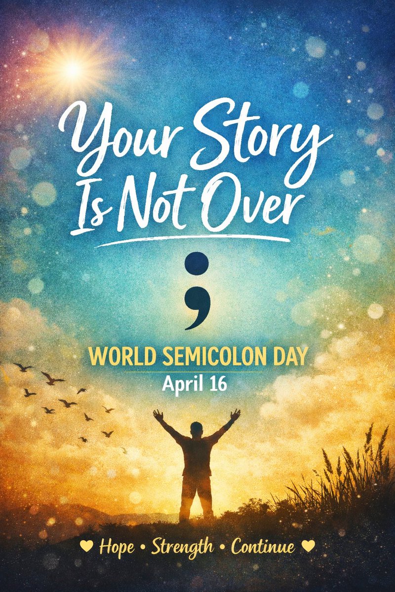 90s_kid_90s's tweet image. अर्धविराम( ; ) केवल चिन्ह होइन
      यो त साहसको प्रतीक हो
आत्मघाती विचार, मानसिक पीडा र
अन्तर्मनको अन्धकारसंग हरेस नखाऔं
#SuicidePrevention
#BreakTheStigma
#KeepGoing
सन्दर्भ : World Semicolon Day 2026
🌐;💚🧠➿🤝✨
  Choose to Continue
शुभ प्रभात 𝕏 दुनियाँ 🌄🥳
#abiralbrt 🧿