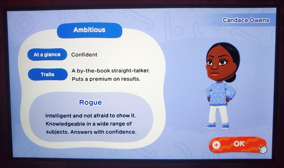 MyMollody's tweet photo. Tomodachi Life just came out on Nintendo Switch and naturally one of the first residents I needed on my island was @RealCandaceO !! ❤️
I think I got her personality assignment perfect! 😄 https://t.co/iiZLfC49kc
