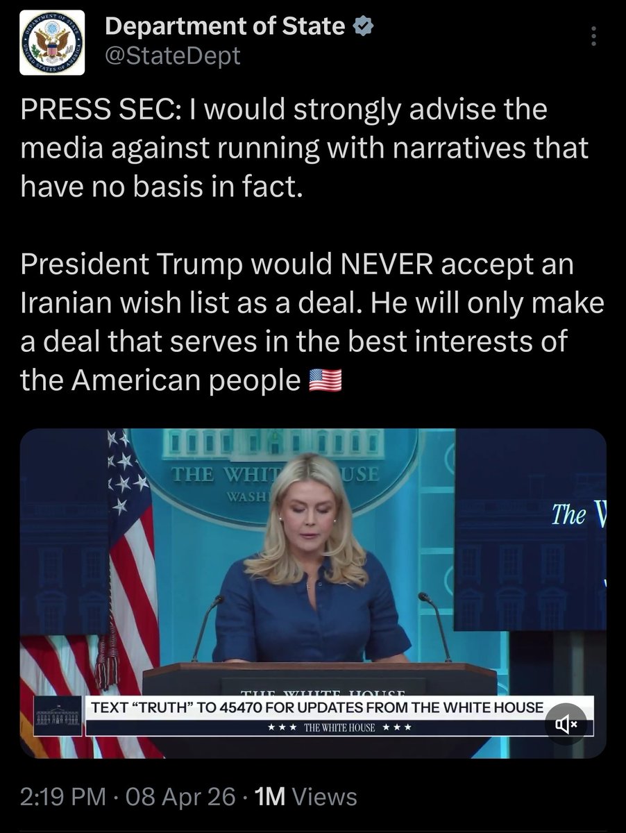 Original Tweet by <a href="/statedept/">Department of State</a> 4/8/26 via X. 
#IranWar #USIranConflict #KarolineLeavitt #USATOONZ