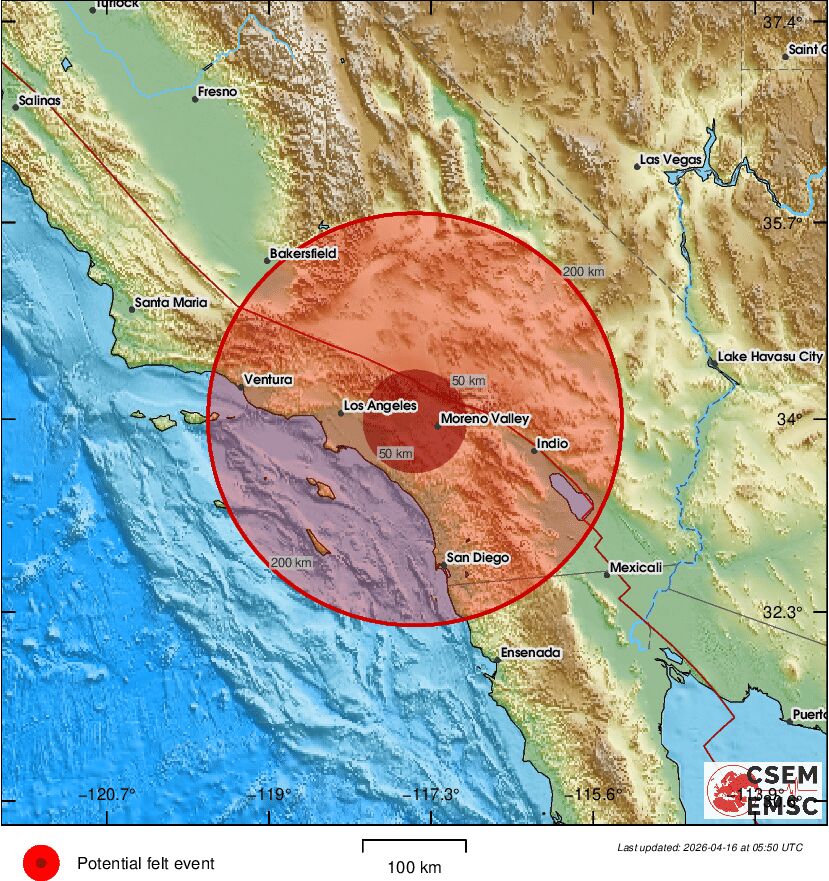 LastQuake's tweet image. #Earthquake (#sismo) possibly felt 31 sec ago in #California. Felt it? Tell us via:
📱m.emsc.eu/#app
🌐m.emsc.eu
🖥emsc-csem.org
⚠ Automatic crowdsourced detection, not seismically verified yet. More info soon!
