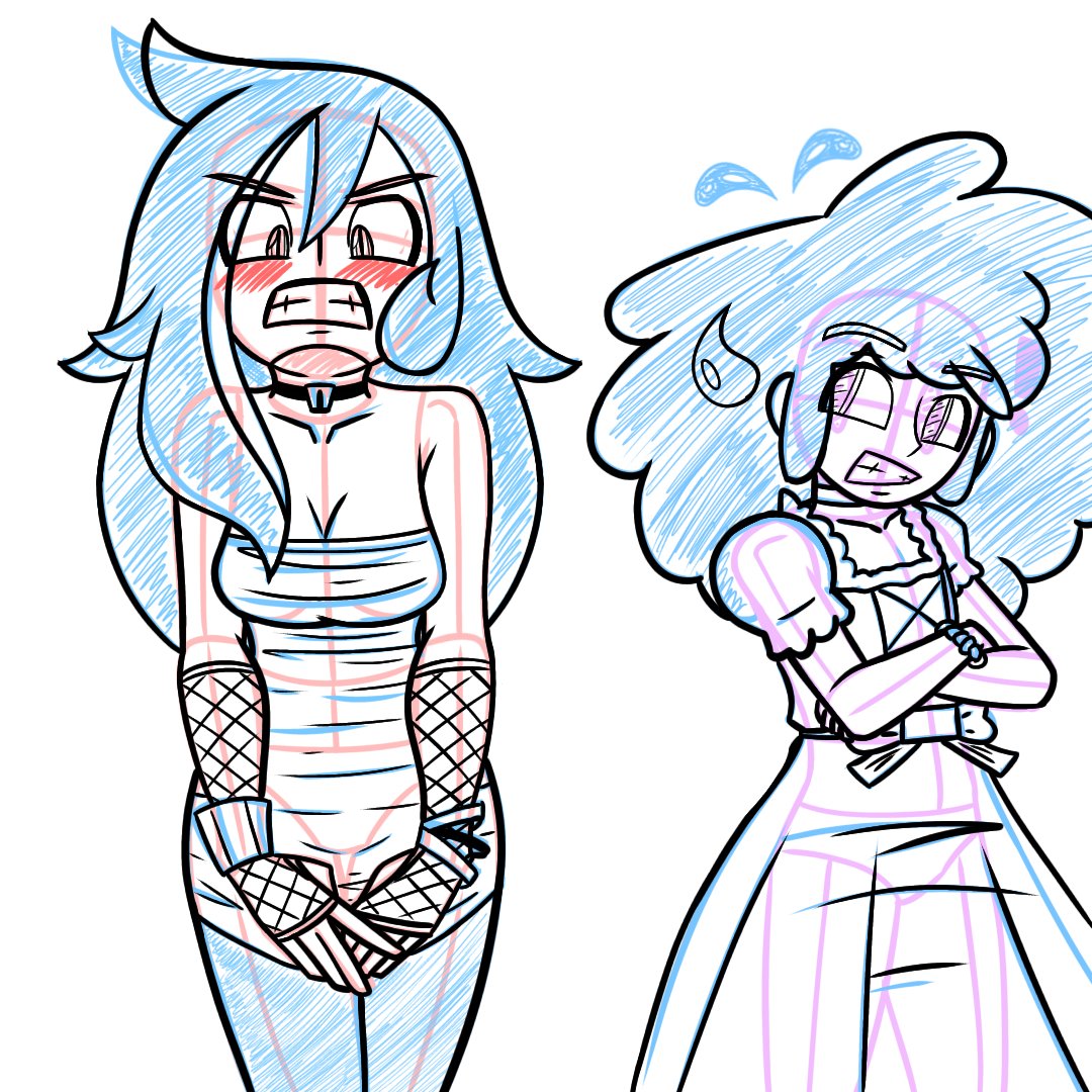 Genkia87's tweet photo. Anna with Trey (OC from a user on tiktok), unhappy with the outfit she agreed to wear. Had fun drawing this, both for having the opportunity to draw this users OC and to test my new 14 inch drawing tablet! 

#art #drawing #painting #sketch #ibispaint #girlcharacter #dressup #cute https://t.co/2RU2UYTH9E
