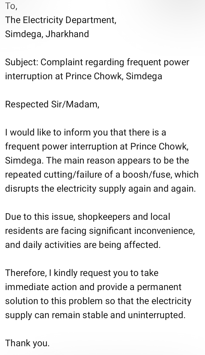ajitabraj's tweet photo. Respected Sir/Madam,

Subject: Regarding frequent power interruption at Prince Chowk, Simdega.

Application Attached with this request-

@rinkusimdega @dc_simdega https://t.co/FSQLCwqOMP