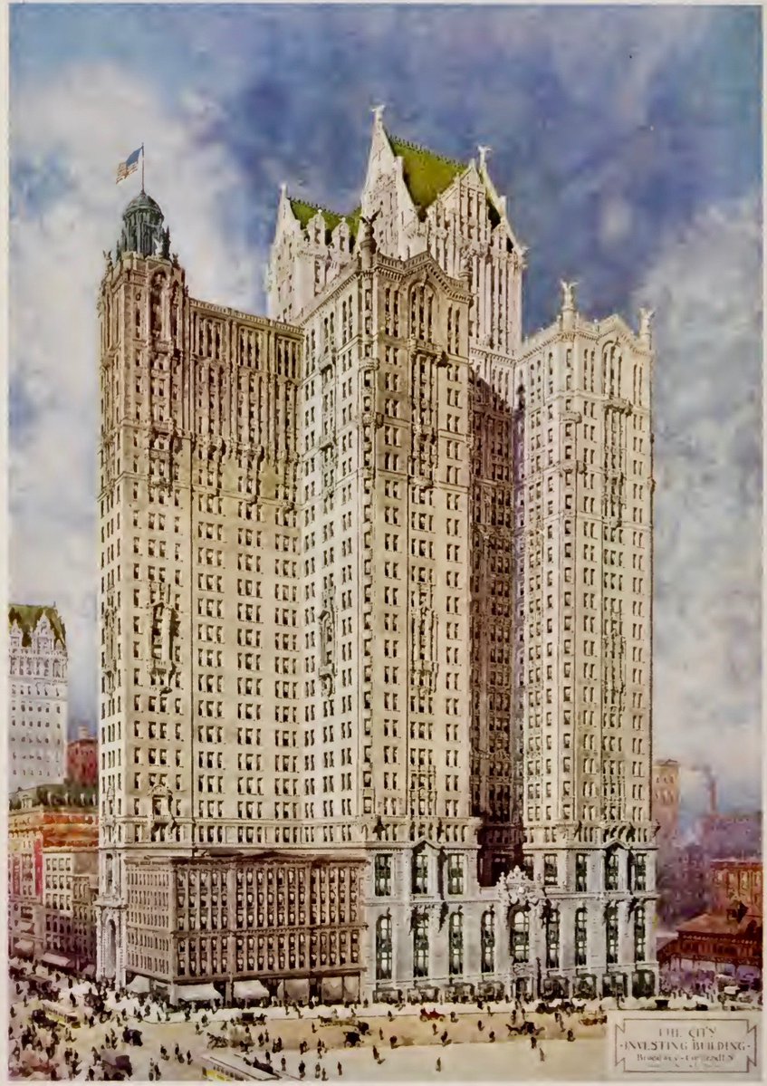 LRonLacy's tweet image. In #APRIL 1908
the opening of the City Investing Building, Broadway &amp;amp; Cortlandt Sts.
How one designed &amp;amp; promoted a beautiful skyscraper:
Broadway-Cortlandt Company, Booklet promoting The City Investing Building. 1907.
🧵👇
