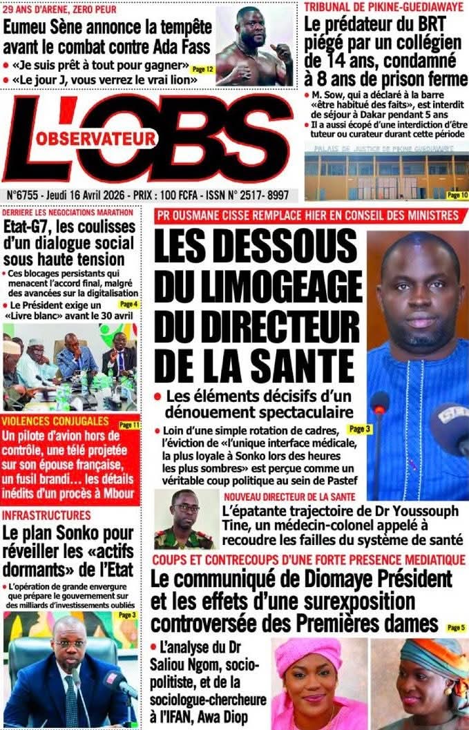 MasseneDIOUF3's tweet image. Thread  la Une  des  journaux Sénégalais  du Jeudi  16  Avril 2026 🇸🇳👇🏽.
Bonne  journée  à  tous 🇸🇳 😍.

#Senegal 
#kebetu