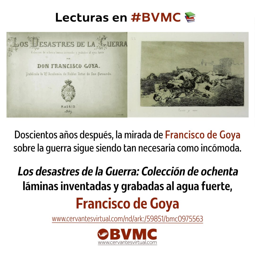 BVMC_UA's tweet image. #Lecturas en #BVMC 📚
#TalDíaComoHoy de 1828 falleció Francisco de Goya 🎨, uno de los grandes maestros de la historia del #arte.

✅ Compartimos «Los desastres de la Guerra: Colección de ochenta láminas inventadas y grabadas al agua fuerte»:
🔗 cervantesvirtual.com/obra/los-desas…

⬇️⬇️⬇️