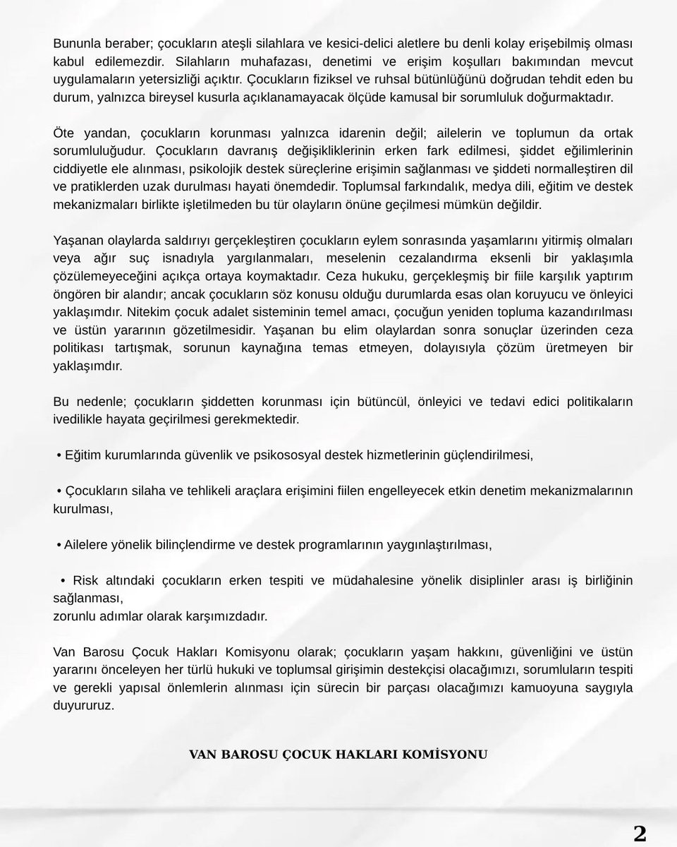 Van Barosu Çocuk Hakları Komisyonu tweet media