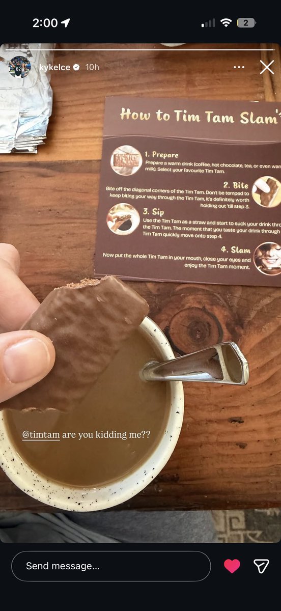 godspeedlulu's tweet image. kylie kelce posting about timtams… my two worlds r colliding #gobirds #op81