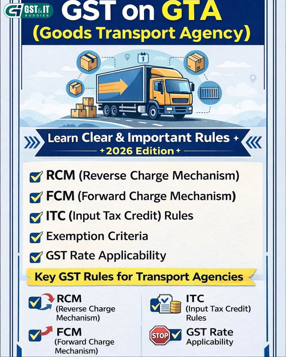 gst_itbuddies's tweet image. 🚛 Confused about GST on GTA? Here’s what every business MUST know!
📩 Need expert help with GST compliance, notices, or tax planning?
Connect with us today!
#GST #GSTIndia #GTA #TransportBusiness #GSTCompliance #RCM #ITC #TaxPlanning #FreightBusiness #GSTUpdates