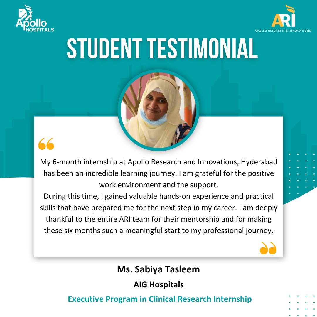 ARI_Apollo's tweet photo. #clinicalresearch #clinicaltrials #apolloari #futureleaders #inspiration #alumnisuccess #careergrowth https://t.co/jPsUk9qSu8