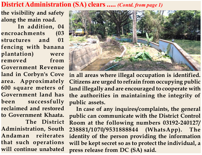 Andaman_Admin's tweet image. #NewAndamans

Pursuing a #ZeroTolerance policy on land encroachments, @DcSouthandaman, in coordination with @SVPMC_ANI and with active support from @AndamanPolice, carried out a major eviction drive near #CorbynsCove Junction #SriVijayaPuram.