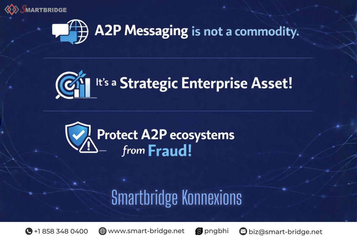SmartbridgeTra1's tweet photo. 𝐏𝐫𝐨𝐭𝐞𝐜𝐭 𝐲𝐨𝐮𝐫 𝐀2𝐏 𝐄𝐜𝐨𝐬𝐲𝐬𝐭𝐞𝐦𝐬 𝐟𝐫𝐨𝐦 𝐟𝐫𝐚𝐮𝐝!

#ConnectwithMNOs #ConnectwithCPaas #ConnectwithEnterprises #smsagrregators #SmartbridgeKonnexions https://t.co/w76lUlaOoC