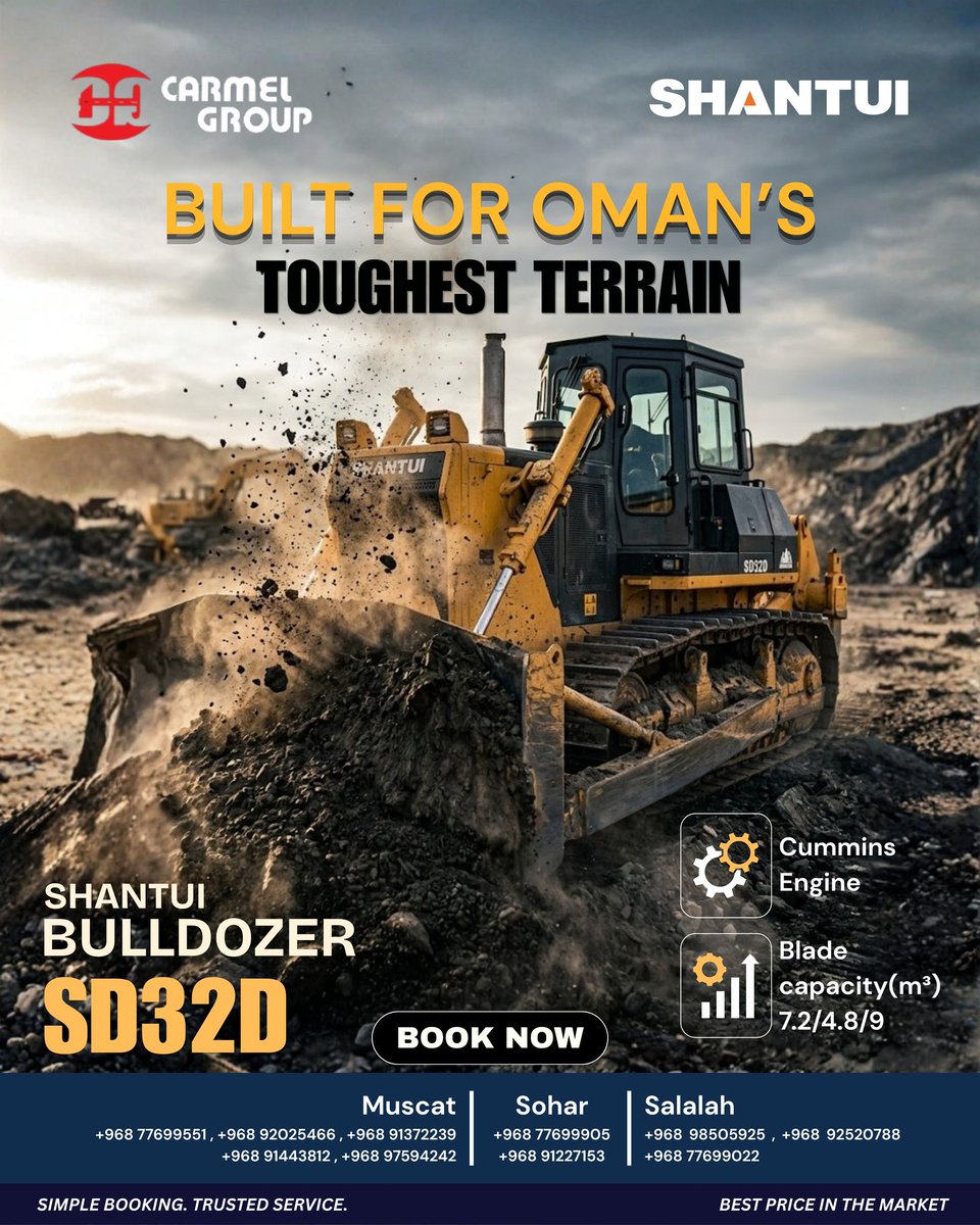 Shantui SD32D Bulldozer – Built for Extreme Performance
📷 Book Now:
Muscat: +968 77699551 | +968 92025466 | +968 91372239 | +968 91443812 | +968 97594242
Sohar: +968 77699905 | +968 91227153
Salalah: +968 98505925 | +968 92520788 | +968 77699022