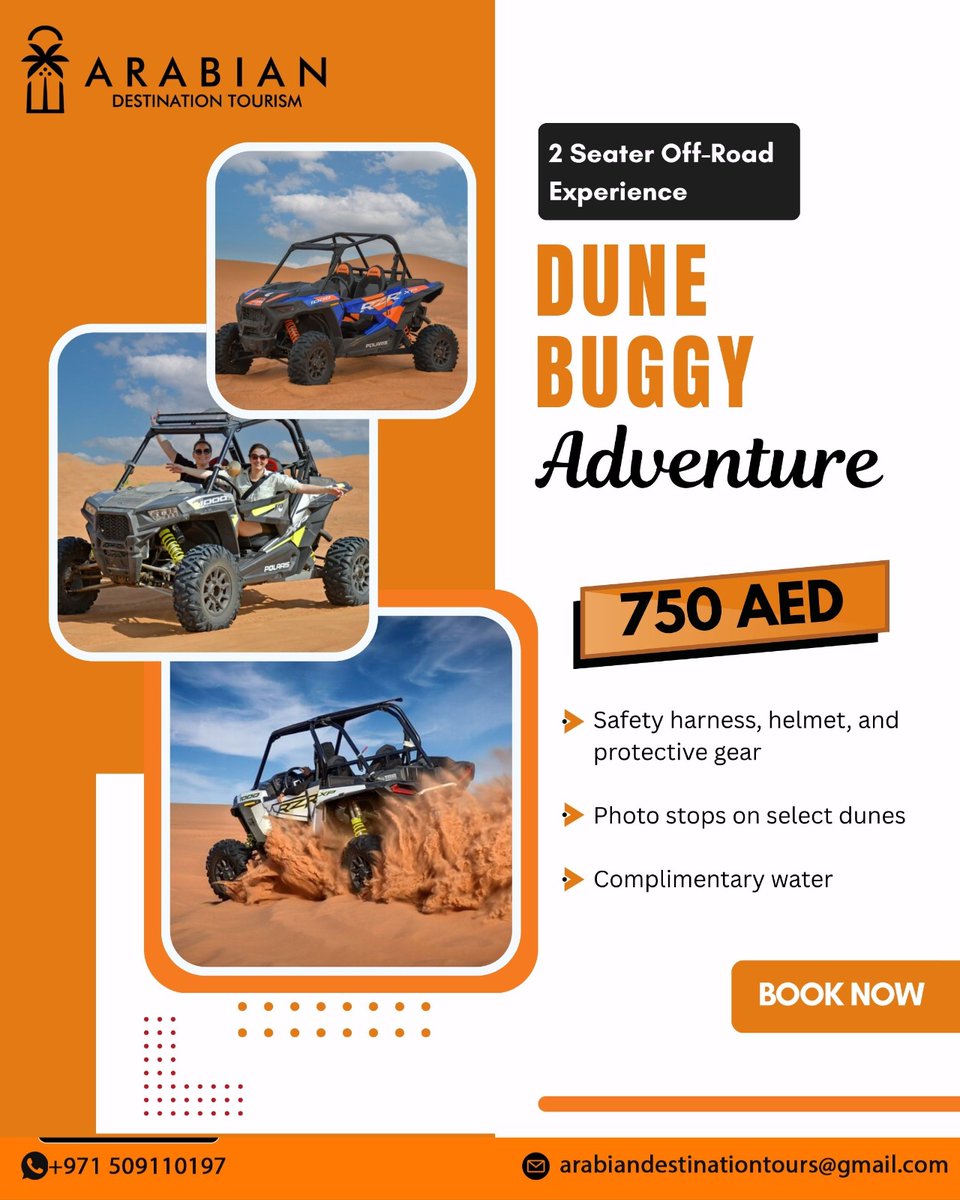 ad_tourism_'s tweet image. Experience the thrill with 𝐀𝐫𝐚𝐛𝐢𝐚𝐧 𝐃𝐞𝐬𝐭𝐢𝐧𝐚𝐭𝐢𝐨𝐧 𝐓𝐨𝐮𝐫𝐢𝐬𝐦 2 Seater Dune Buggy Adventure built for speed, safety, and unforgettable desert moments.
• 𝐎𝐧𝐥𝐲 𝟕𝟓𝟎 𝐀𝐄𝐃

🌐 Arabiandestinationtourism.com
#DuneBuggyDubai #DesertAdventure #DubaiDesert #OffRoad