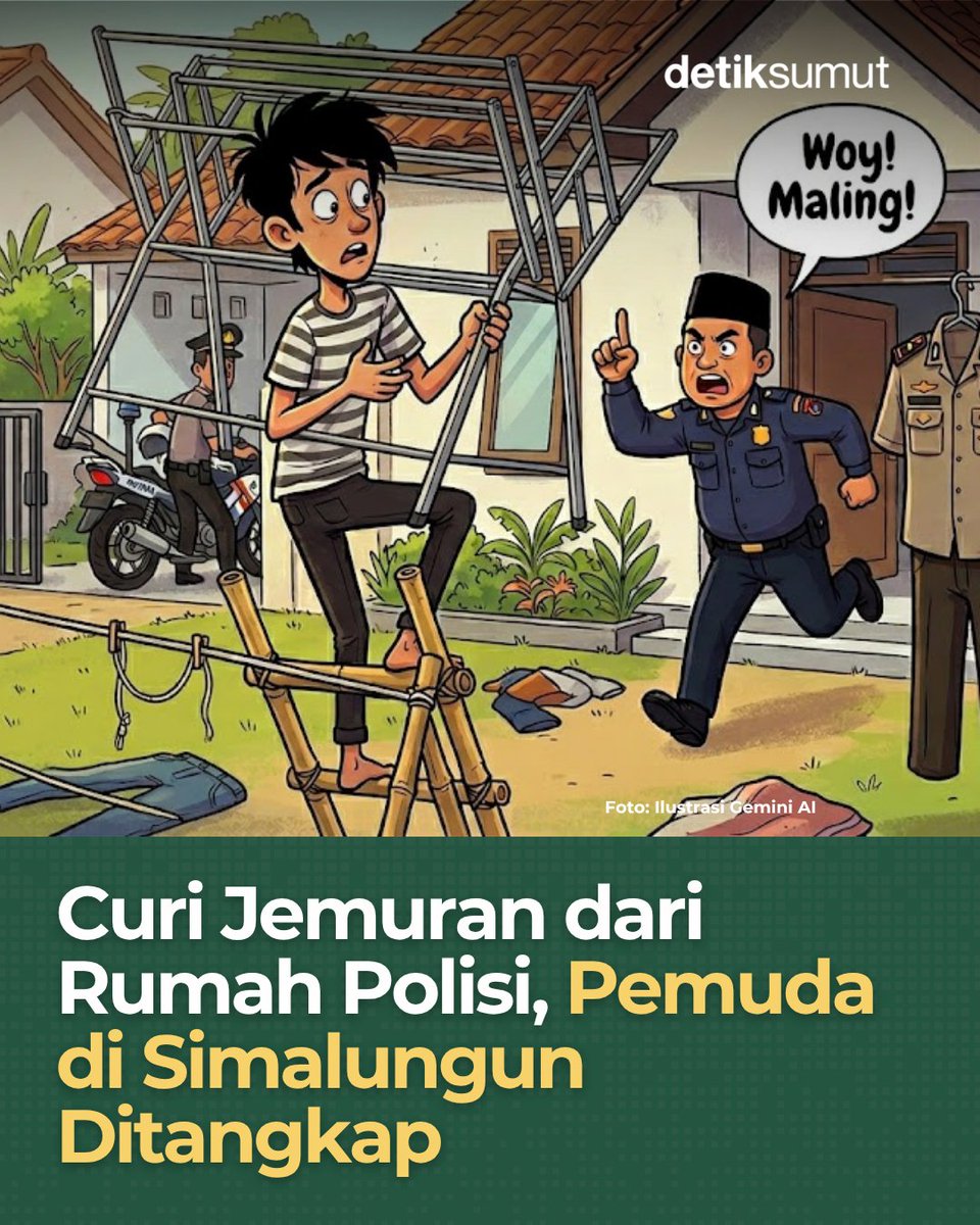 detiksumut_'s tweet image. Seorang pemuda di Simalungun nekat mencuri jemuran dari rumah anggota polisi. Aksinya terekam CCTV dan pelaku berhasil ditangkap.

#simalungun #pencurian #polisi #myogipratama #jemuran