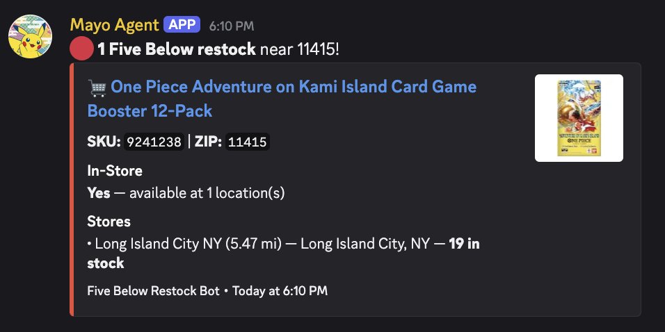 pokecenter_mayo's tweet image. ONE PIECE - FIVE BELOW

Five Below Stores are showing up with One Piece in stock now!

Check your ZIP now using our stock checker

Only select stores will have them in stock!

#ONEPIECE #ONEPIECETCG #TCG