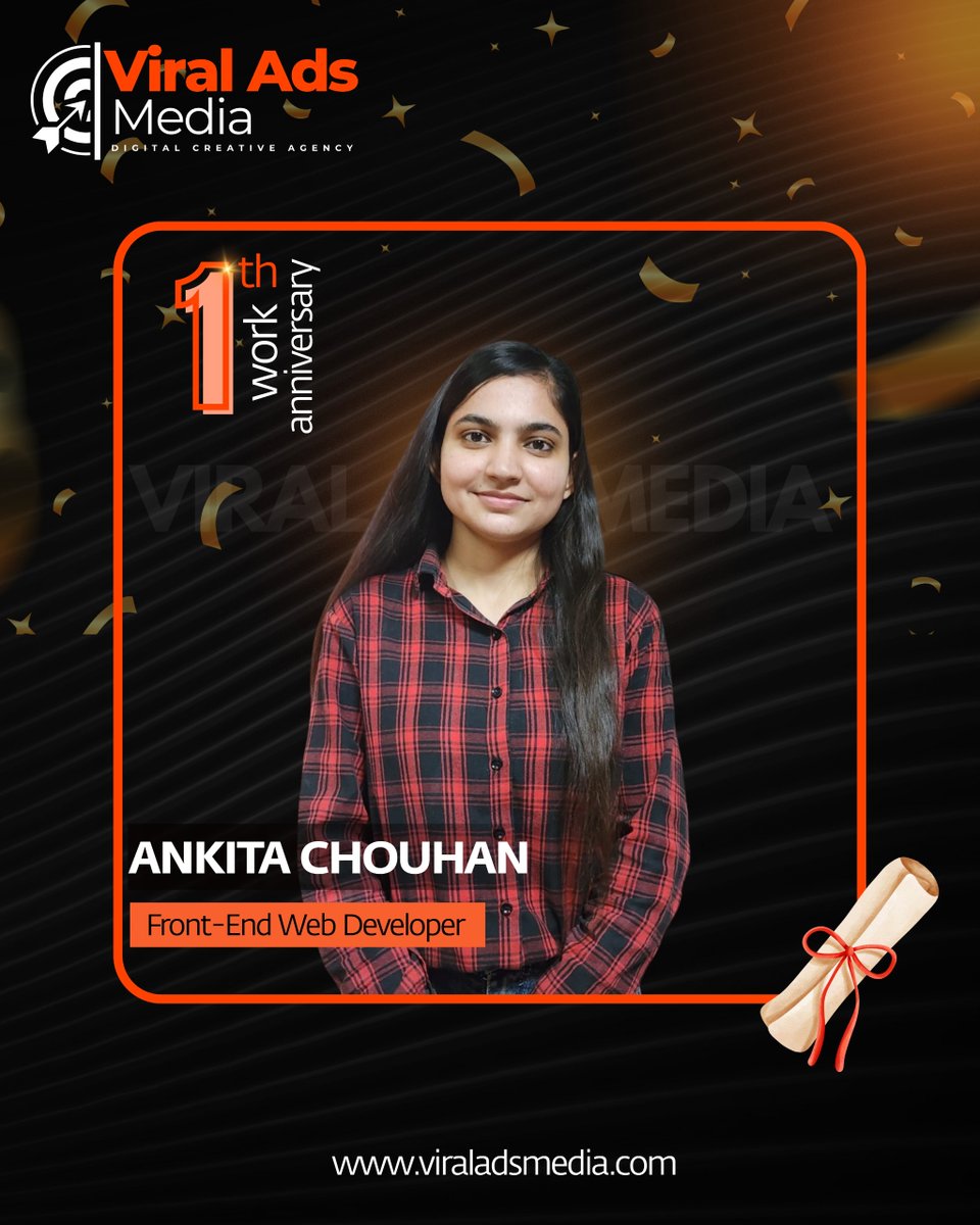 viraladsmedia's tweet image. 1 Year of Excellence!Congratulations Ankita Chouhan on completing 1 year as a Front-End Web Developer at Viral Ads Media.
Your dedication and creativity truly make a difference. 🚀🌐 viraladsmedia.com#WorkAnniversary #ViralAdsMedia #TeamSuccess #1Year #EmployeeAppreciation