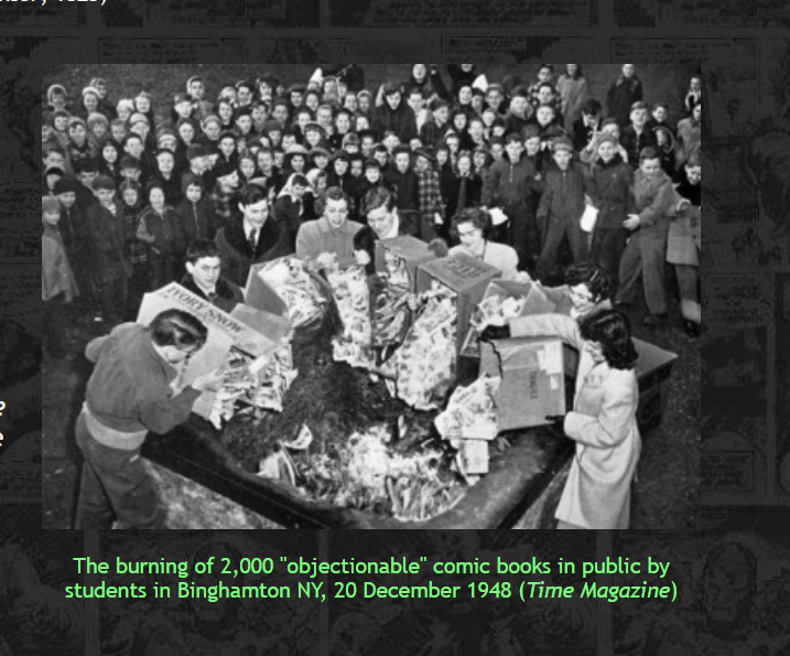 oh hey actual photographic evidence of people burning comic books.....sorry I keep returning to this era but it is legit insane anyone actually tries to defend this.