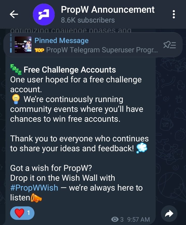 Xtratimer1's tweet photo. When you have a Prop Firm that actually does reviews and listens to the voices of their users.

Yep! That's PropW!

They aren't just here for a profit split, but they're actually here to make you gain profit while enjoying the best experience and services that a Prop Firm has to offer

Here are the things @PropWGlobal is bringing soon:

1. BOGO Offer: You buy a challenge phase and if you fail, you get a free comeback. Meaning you get to try that challenge again for free!

2. They're going to reduce the verification review time, reduce the withdrawal processing time and also increase the max withdrawal limit.
So soon your verification duration for evaluation will reduce and withdrawal processing will happen in lightning speed

3. Lastly, they are providing lots of campaigns and offers where you can get free accounts

If you made it to this point, do you know you can get a free PropW account this month? Stick with me and I'll show you how!

Remember to sign up with my affiliate link. It's easy.

Sign up on CoinW with the link and use that same info to login to your PropW, no need to sign up on PropW again after signing up on CoinW

Don't forget you also get 5% discount for challenge accounts from $5k—$100kby using my link to sign up👇👇👇

https://t.co/AUMP1y50OY

Kindly like, share and repost to get more crypto traders to see this💙🙏