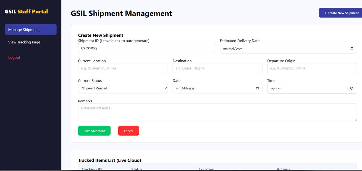 AbimbolaDa31415's tweet image. The engine behind GSIL is live! 🧠
​We’ve engineered a dual Admin/Staff dashboard to manage shipments with precision. From dynamic ID generation to role-based access, we’ve built the "brain" that powers the tracker. Next: Saving to the Cloud. 
​#Webixon #GSIL #WebDev #FrontEnd