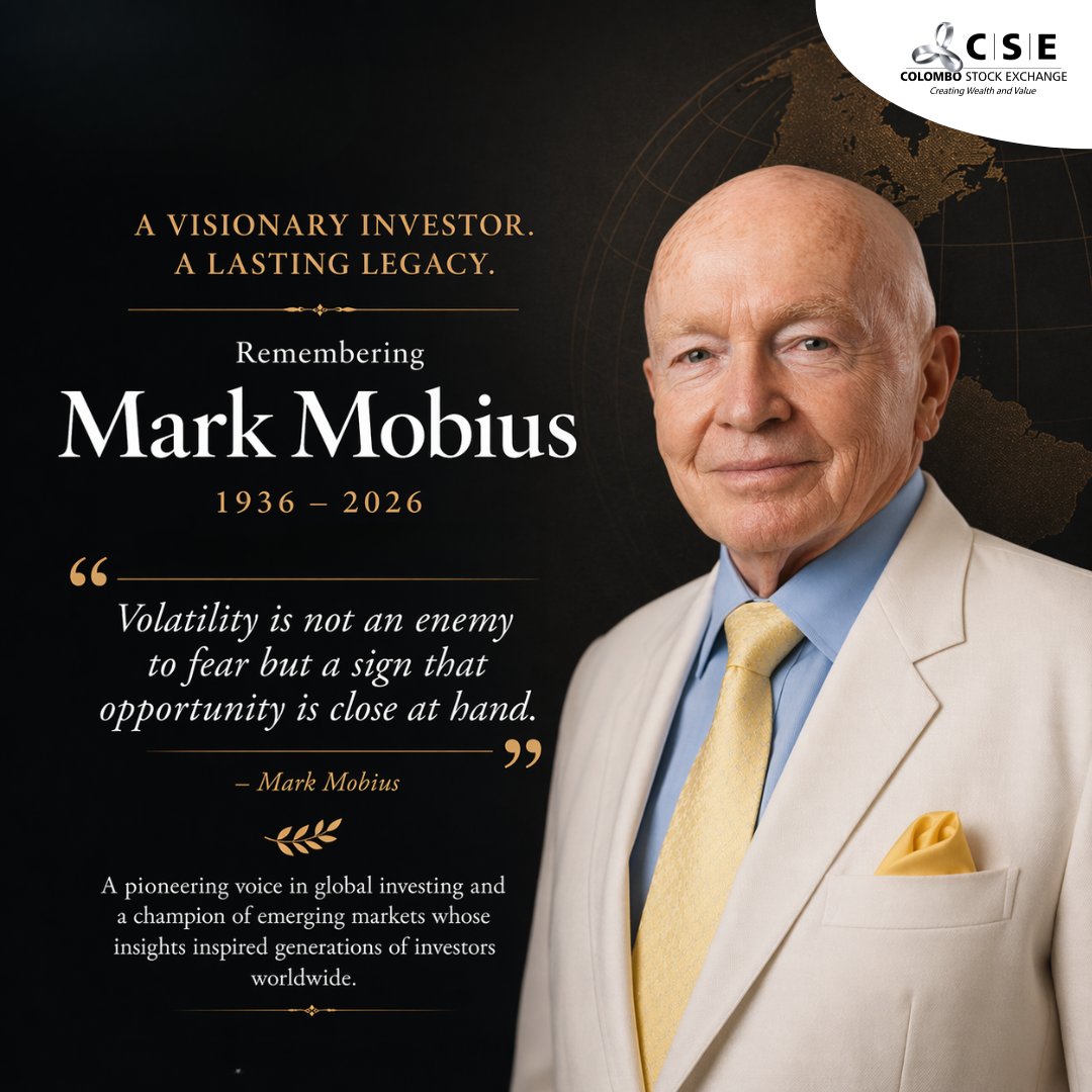 CSE_Media's tweet image. Remembering a pioneer of emerging markets.

The demise of Mark Mobius is a profound loss to the global investment community. His vision, leadership, and unwavering belief in emerging markets inspired generations of investors around the world.

1936 – 2026
His legacy will continue