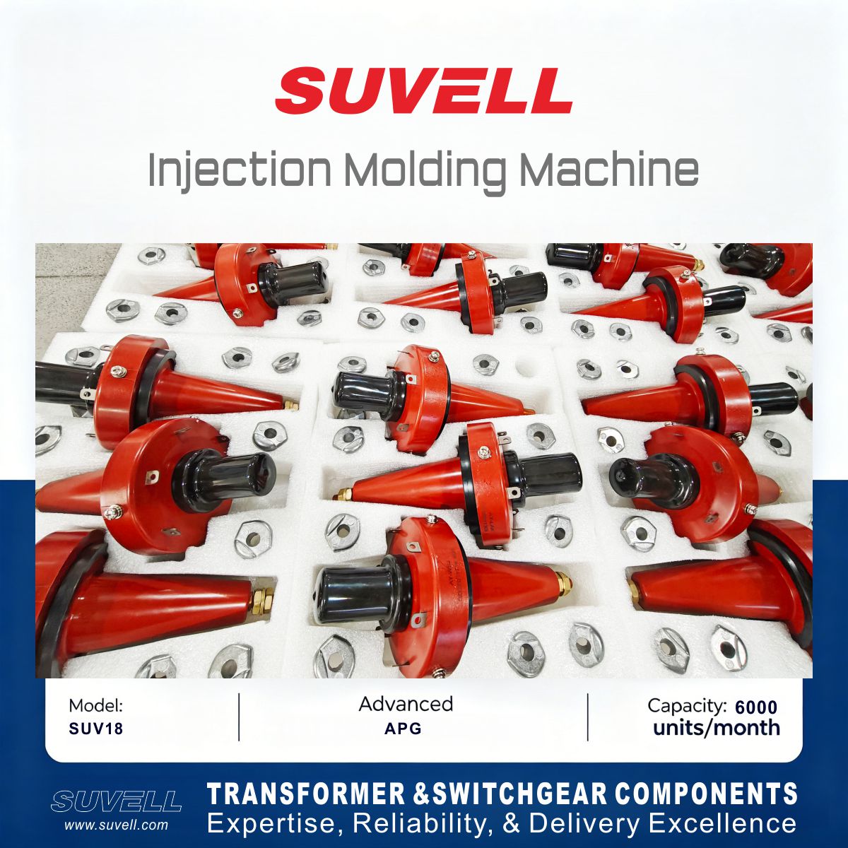 SUVELL2025's tweet photo. ⚙️ SUVELL adds new Injection Molding Machine to boost capacity—6,000–7,000 units/month per machine for transformer &amp; switchgear components. Faster delivery, stable quality. 🔌
📩 admin@suvell.com🌐 https://t.co/AfbI2qSfHz
#suvell #injectionmoldingmachine #manufacturing https://t.co/slkPu2fD4n