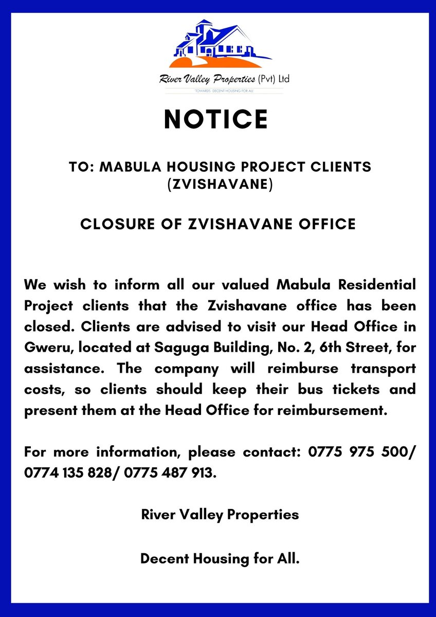 RiverValleyGr's tweet photo. NOTICE TO ALL MABULA CLIENTS. https://t.co/19td3SGH8w