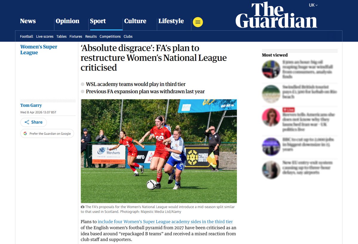 Excited to spot one of our shots featured on <a href="/guardian/">The Guardian</a>! Proud to see our Women's football photography reaching such a wide audience. ⚽