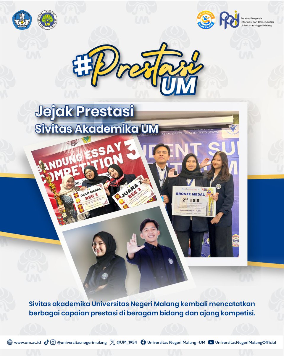 UM_1954's tweet image. #PrestasiUM

Selamat dan sukses kepada para Mahasiswa UM atas capaiannya meraih berbagai prestasi yang luar biasa!👏🏻

Semoga dapat terus menginspirasi dan mengharumkan nama kampus tercinta✨

#UM
#universitasnegerimalang
#ExcellenceInLearningInnovation
#KampusUnggulan
