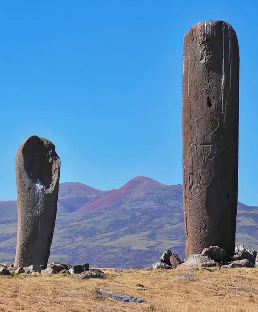 Known locally as "Vishapakar" or Dragon Stones, these massive basalt stelae date back roughly 5,000 years to the Bronze Age of Armenia. Many of these stones are carved with images of animals, including bulls and skins of sacrificial beasts, which were often placed near water