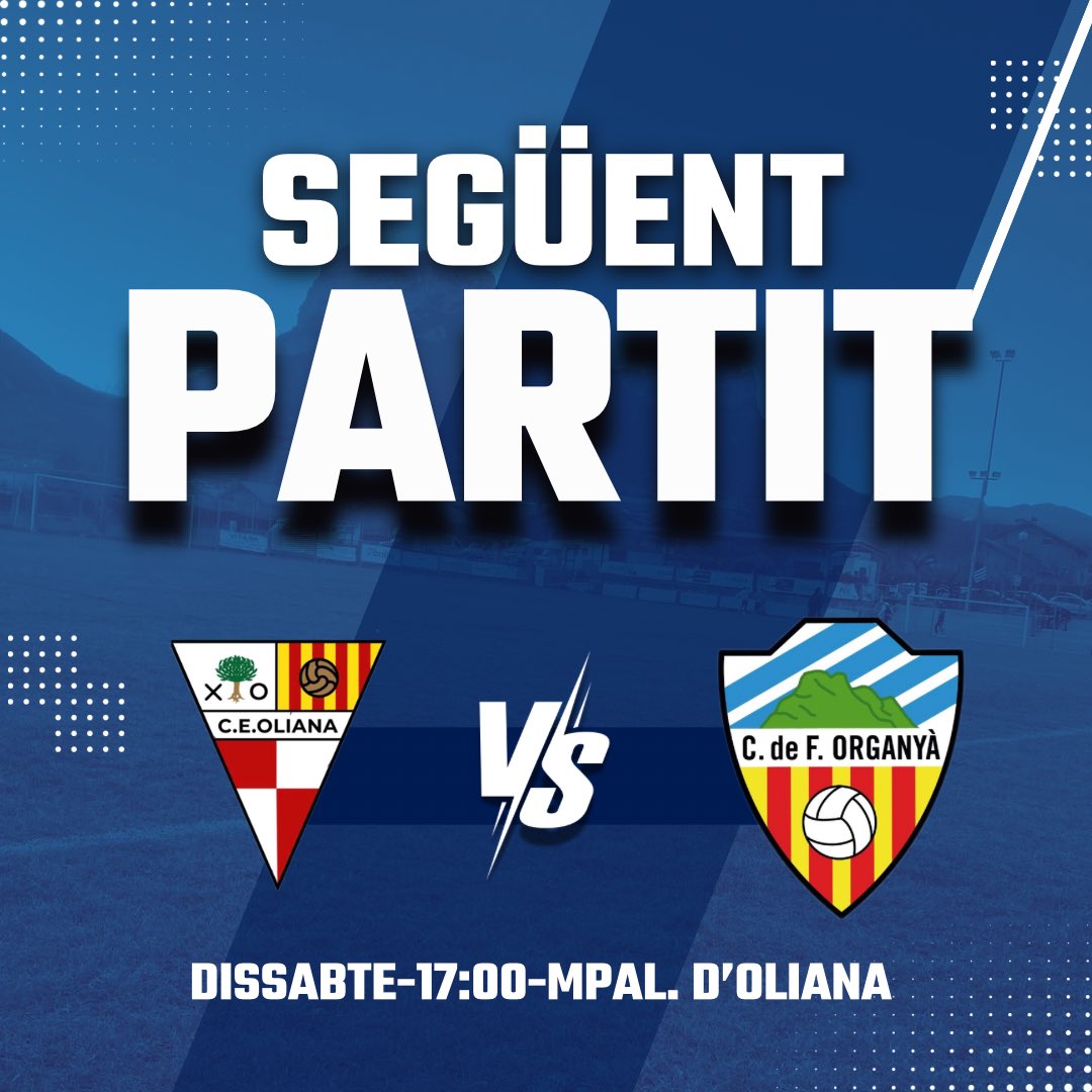 🔥 DERBI A LA VISTA! 🔥
Aquest dissabte tenim una cita gran… molt gran. 💥 Ens desplacem a Oliana per viure un dels partits més intensos de la temporada. Rivalitat, emoció i futbol de veritat. ⚽️
🆚 C.E. Oliana 🕔 17:00 h 📍 Municipal d’Oliana
